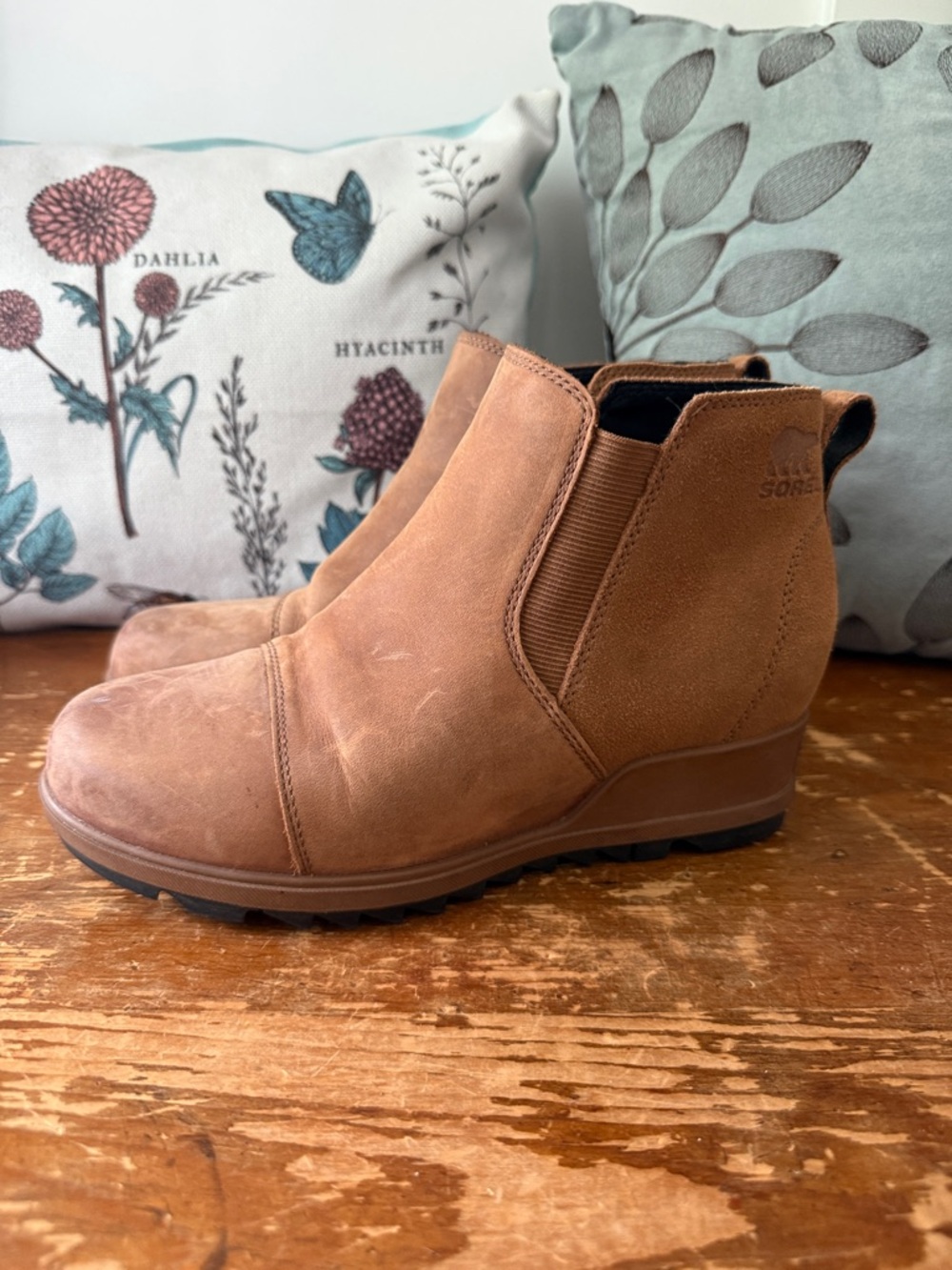 Sorel Tan Suede Chelsea Wedge Booties